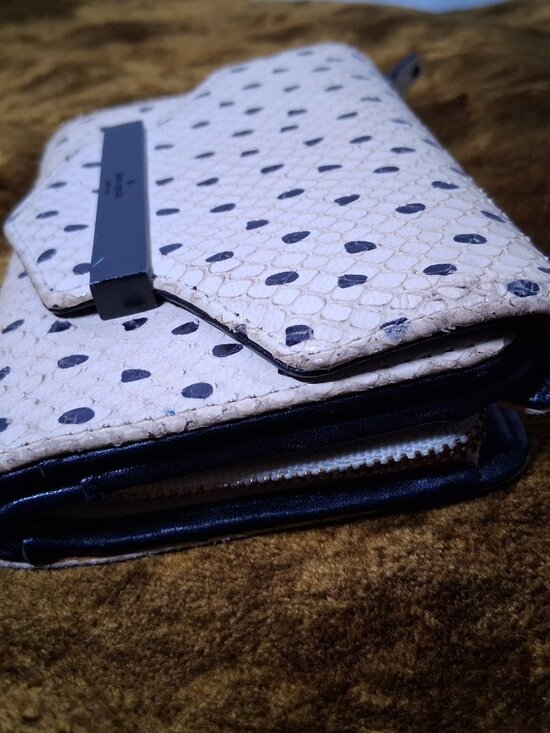 Kate Spade Kennedy Street Snake Wallet Trifold Ivory Black Dots Leather - Picture 5 of 16